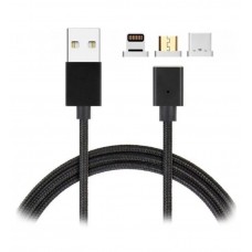 Магнитный USB кабель для зарядки 3-в-1 (microUSB + type-C + Lightning) 1000 мм